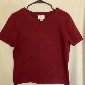 Christopher & Banks T Style Sweater Hand Embroidered Beaded Neckline Size Medium